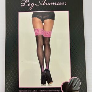 Leg Avenue Black Stockings with Pink Lace